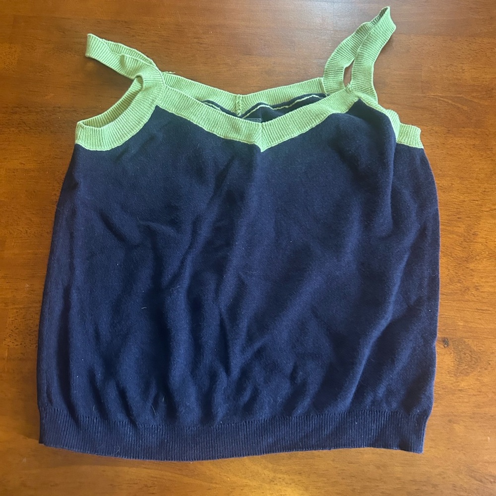 Navy and Green Women's Top